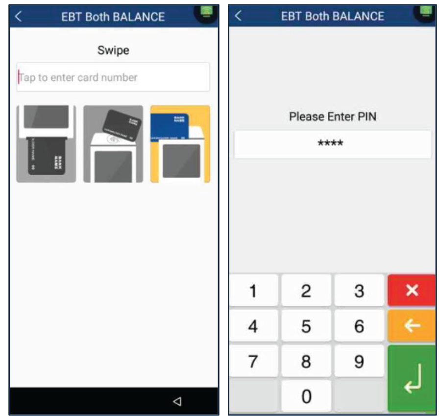 Presione Balance luego, deslice la tarjeta. Entre el pin number y presione Enter.