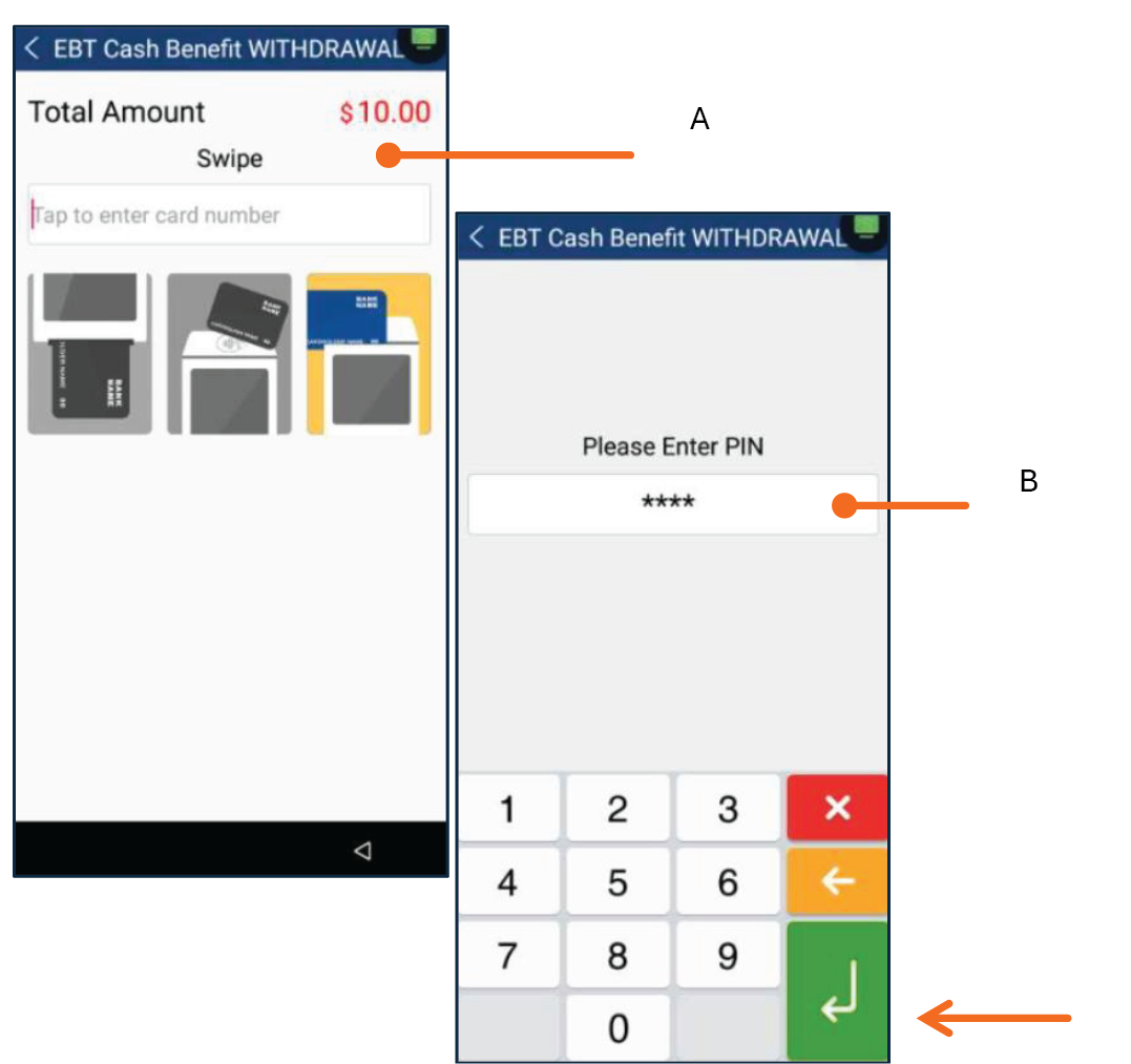 Deslice la tarjeta. Entre el pin number. Presione Enter para continuar.