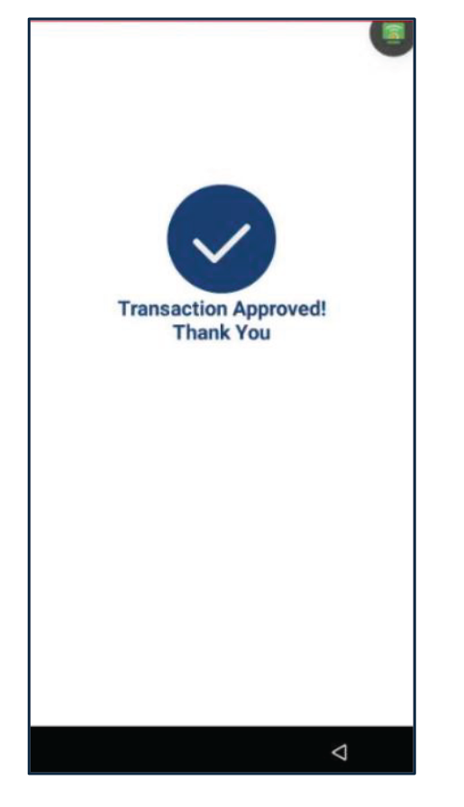 Una vez la transacción es completada, el terminal mostrará el resultado (Aprobado, Denegado, etc.).