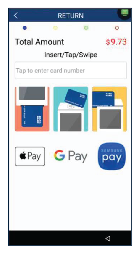 En la pantalla de insertar/tocar/deslizar, el cliente podrá pagar con una tarjeta de crédito o débito.