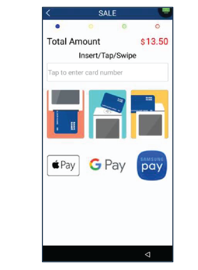 En la pantalla de insertar/tocar/deslizar, el cliente podrá pagar con una tarjeta de crédito o débito.