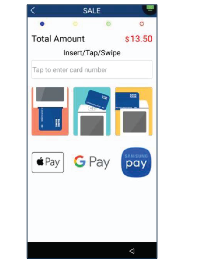 En la pantalla de insertar/tocar/deslizar, el cliente podrá pagar con una tarjeta de crédito o débito.