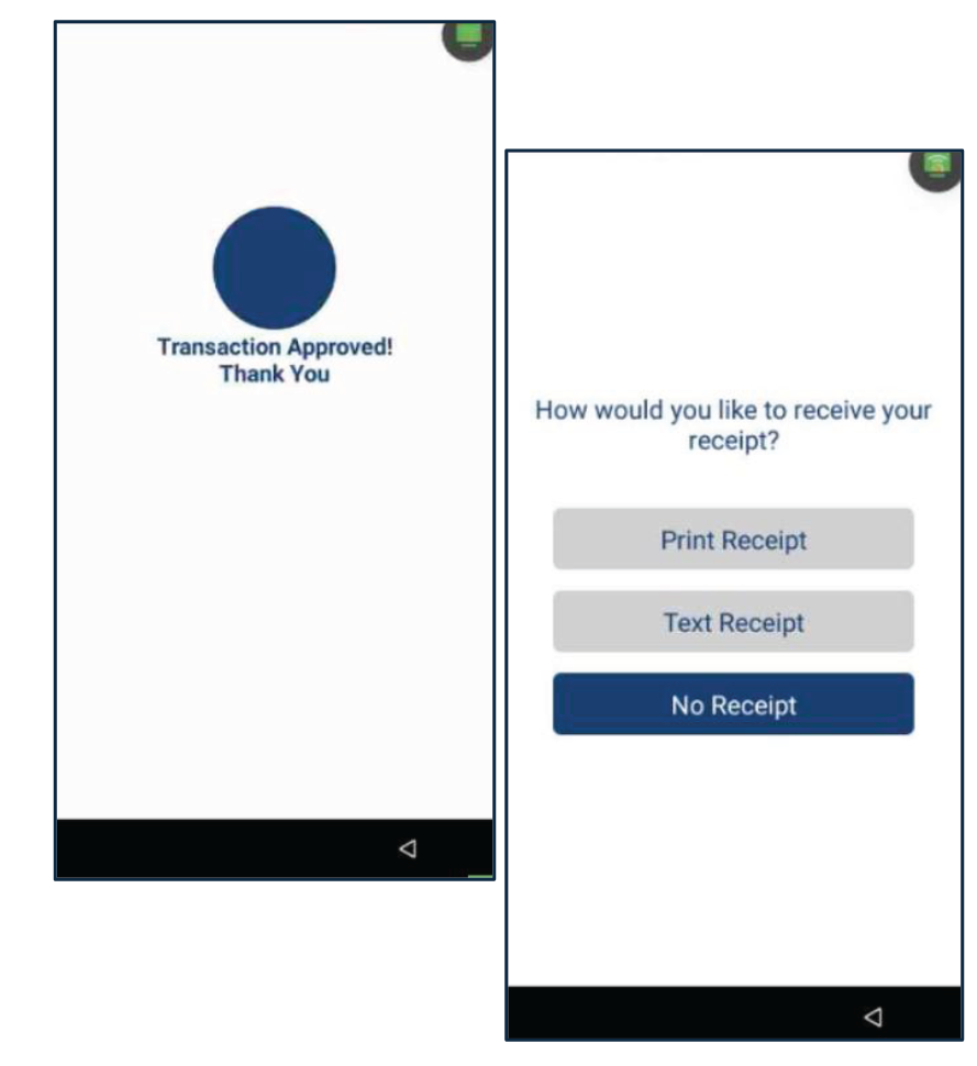 Seleccione el método de recibo para el cliente: Print Receipt, Text Receipt or No Receipt
