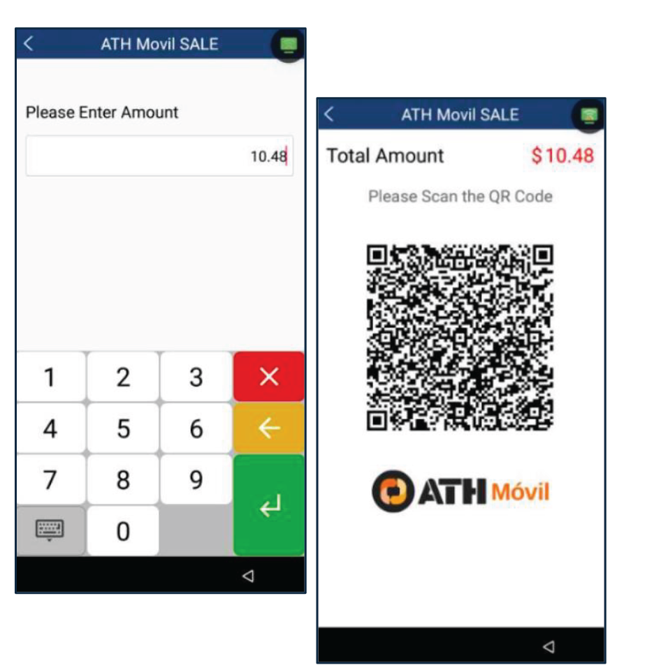 Entre la cantidad total, los impuestos y propina (si aplica) luego, presione Enter. El terminal mostrará el código QR.