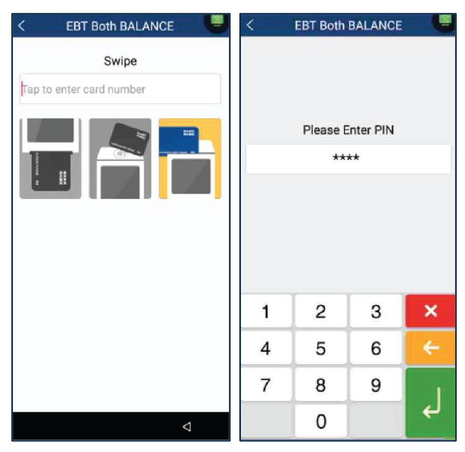 Presione Balance luego, deslice la tarjeta. Entre el pin number y presione Enter.