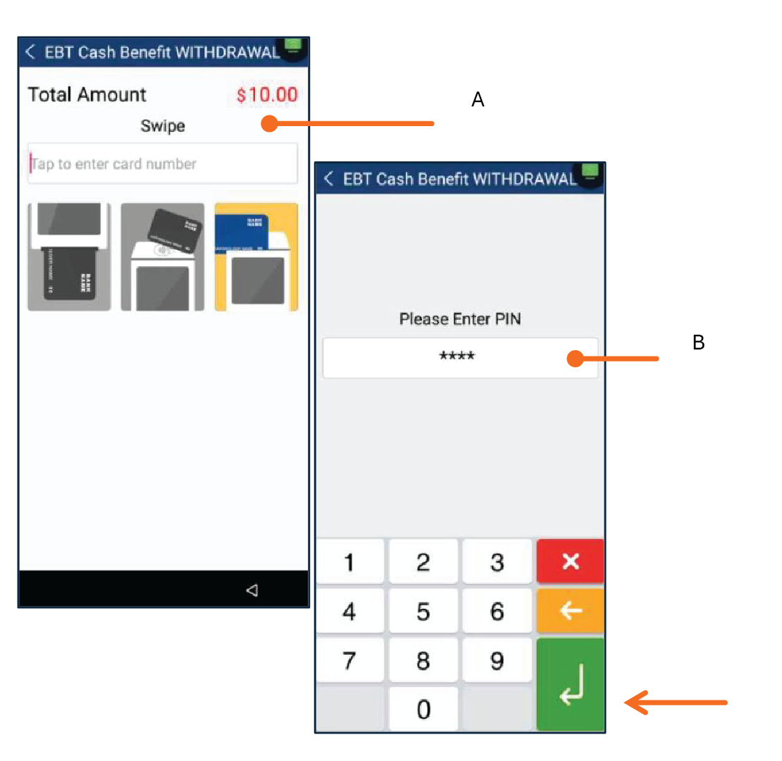 Deslice la tarjeta. Entre el pin number. Presione Enter para continuar.