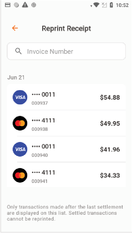 Entre el Invoice Number o seleccione una transacción de la lista.
