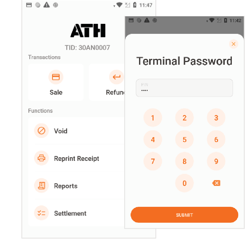 Presione Void. Entre el Terminal Password. Luego, presione Submit.